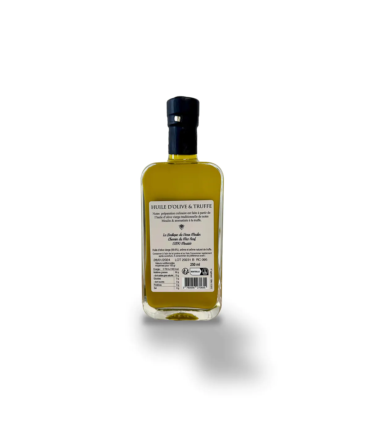 Huile d'olive AOP Baux de Provence - aromatisée truffe noire avec morceaux  - 100ml